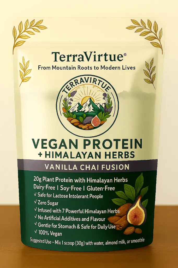 TerraVirtue Vegan Protein + Himalayan Herbs – Vanilla Chai Fusion | (1KG/2.2LB)
