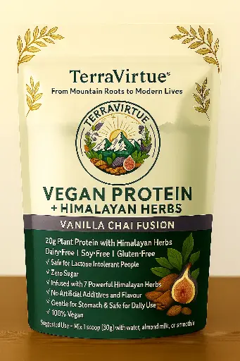 TerraVirtue Vegan Protein + Himalayan Herbs – Vanilla Chai Fusion | (1KG/2.2LB)